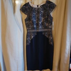 ANTONIO MELANI Elegant Navy Dress with Black Lace